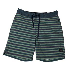 Vans Men's Boardshorts Size 30 Striped Teal & Navy Polyester Blend Swim short